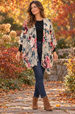 Angie Burnout Velvet Kimono Floral Bat Wing Sheer Size S